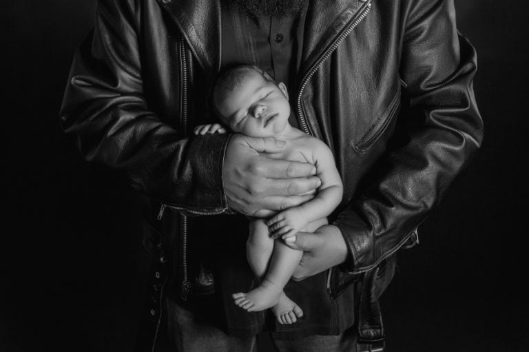 Cute Newborn Baby & Biker Dad Photo